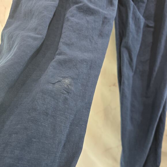 & Other Stories Pants Womens 4 Blue Linen High Rise Straight Leg Pleated - Picture 9 of 13